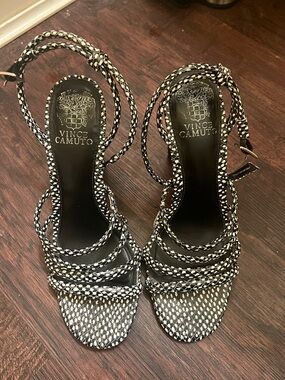 Vince Camuto Black & White Braided Wrap-Heel Sandals